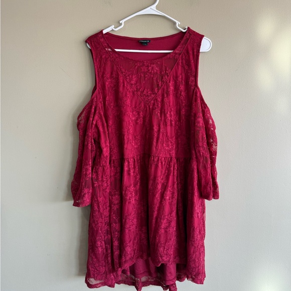 Torrid Red Lace Cold Shoulder Blouse - Picture 7 of 9